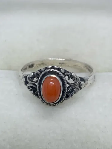 Anel de prata 92 com pedra laranja Vintage Aro 12