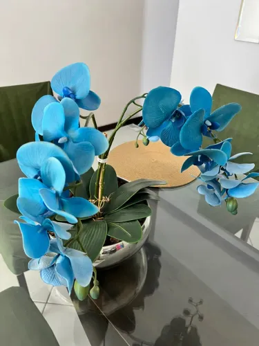 Vaso de Orquídea Azul Artificial - planta Decoração Elegante