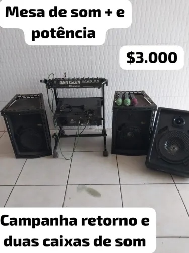 Mesa de som Watson + potência e amplificador e duas caixas de som
