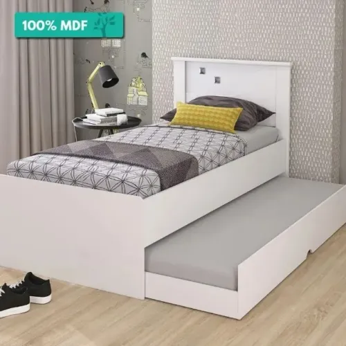 "Cama Bibox Solteiro em 100% MDF Branco Já Acompanha 2 colchão de solteiro altura 14cm