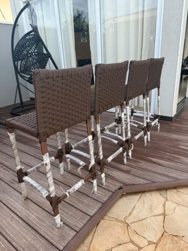 Banquetas em alumínio ombilongo revestimento em tricô nautico 630 cada