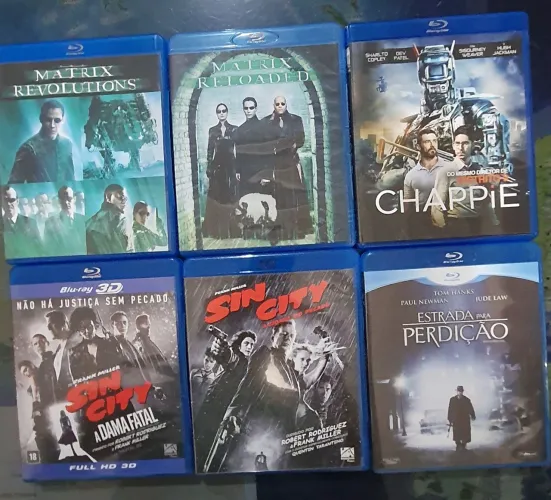 Kits de 6 filmes em blurays originais / sin City 1 e 2, Chappie, Matrix 2 e 3, Estrada p.
