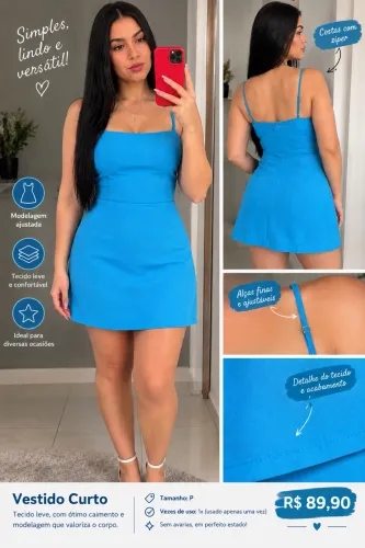 Vestido Curto Azul Turquesa Feminino