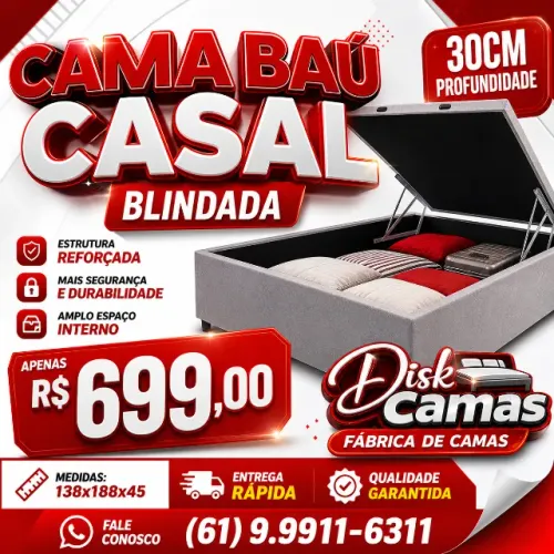 Cama Baú Casal 138x188x45 com 30cm Profundidade - Direto da Fábrica