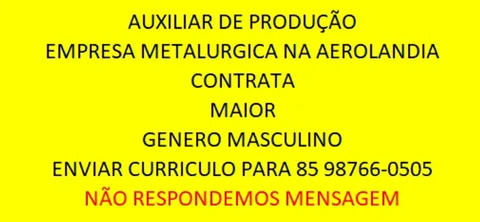 Vaga para auxiliar de produção Masculino