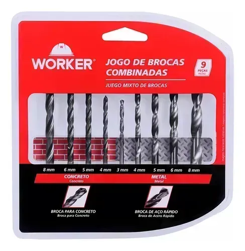 Jogo De Brocas Combinadas P/ Aço E Concreto 9 Peças Worker
