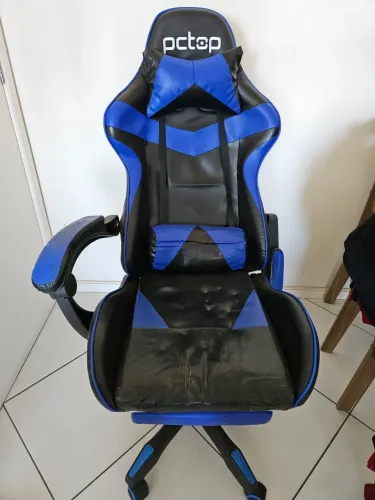 Cadeira Gamer PCTOP Preta/Azul - Reclinável + Apoio para Pés