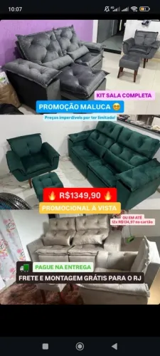 Sofá retrátil + poltrona + puff