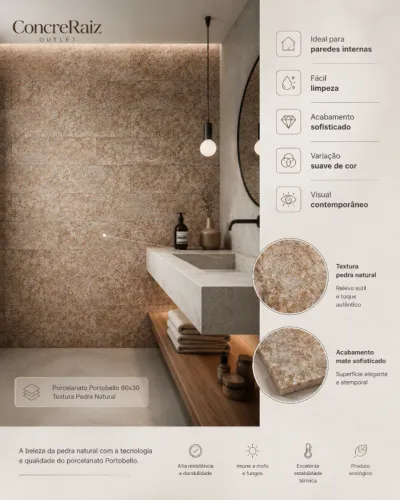 Porcelanato Portobello 60x30 Textura Pedra Natural - Promoção por tempo limitado!