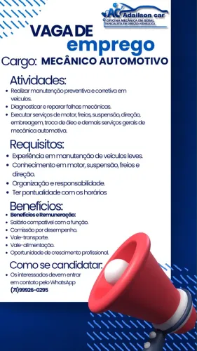 Vagas de Emprego para Mecânico Automotivo