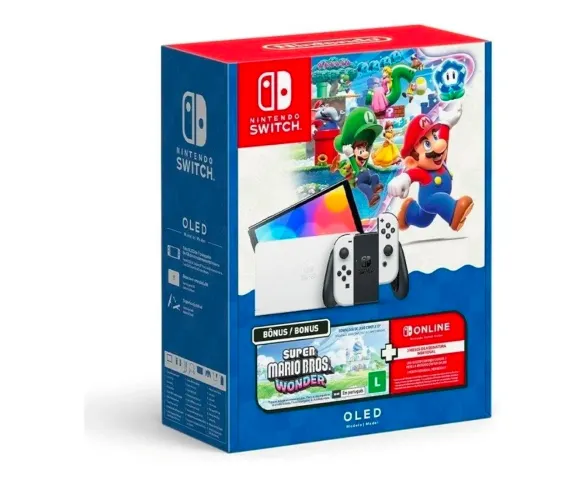 Bundle Nintendo Switch OLED + Super Mario Bros. Wonder + 3 Meses de Assinatura Nintendo