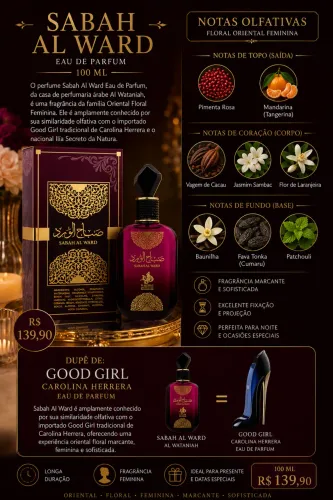 Perfume árabe SABAH AL WARD original lacrado
