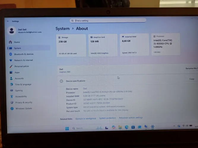 Notebook inspiron 3501