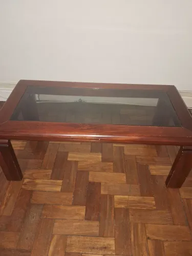 Mesa centro sala madeira e vidro