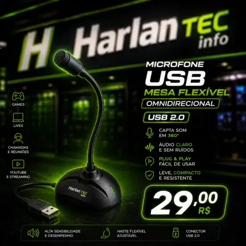 Microfone USB de Mesa Pedestal Flexível Omnidirecional - R$ 29,00 USADO