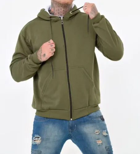 Casaco Moletom Zíper c/ capuz Verde Militar M