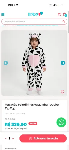 Macacao tip top vaquinha Tamanho E 12 meses