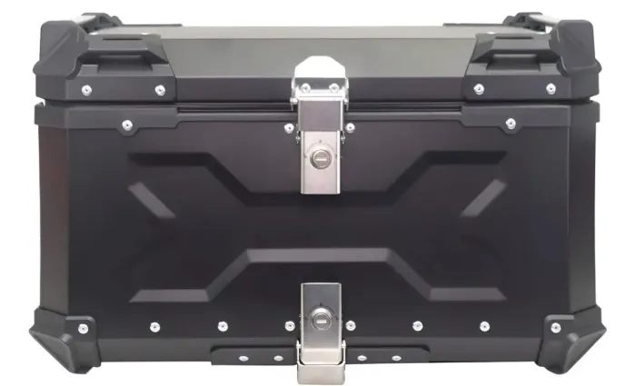 Bau Moto Traseiro Tronos 60 Litros Aluminio 2 Capacetes Cor Preto