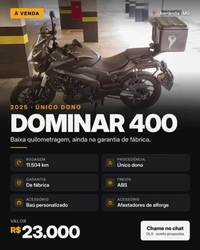 Dominar 400 2025 | Único Dono | 11 mil km | Garantia de Fábrica | Baú