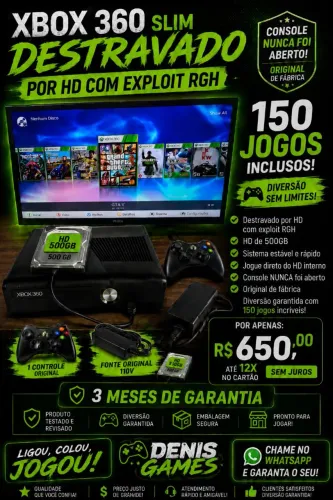 Xbox 360 slim com hd 500gbs exploit 150 jogos