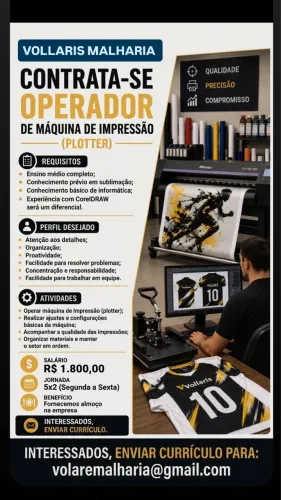 Operador de máquina de impressão - plotter sublimatica