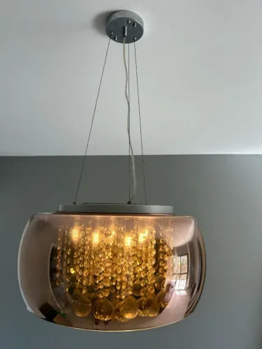 Lustre Soho Vidro Âmbar e Cristal - 50 cm
