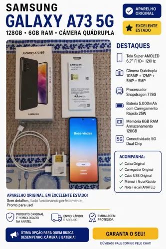 Samsung Galaxy A73 5G - 128GB | Excelente Estado | Completo na Caixa