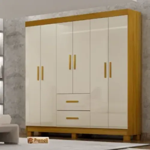 Guarda Roupa Cali 6 Portas 2 Gavetas C/Kit Pes Cor Cinamomo/Off CHF Móveis
