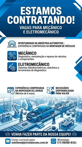 Estamos contratando - Eletromecânico e mecânico 