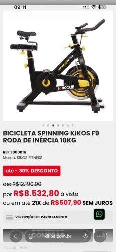 BICICLETA SPINNING KIKOS F9 RODA DE INÉRCIA 18KG