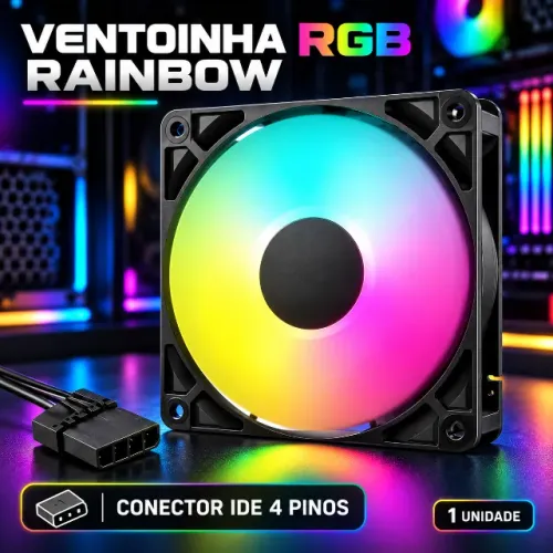 Kit 4 Ventoinhas RGB Rainbow 120mm para PC Gamer