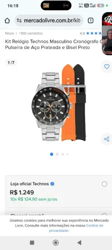Kit Relógio Technos Masculino Cronógrafo Com Pulseira de Aço Prateada e Bisel Preto