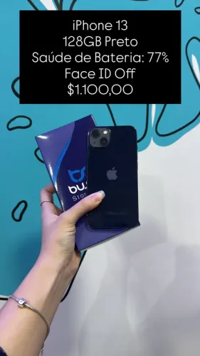 iPhone 13 Semi Novo / Preto / 128GB / Saúde de Bateria: 77% / Face Id OFF / $1.100,00