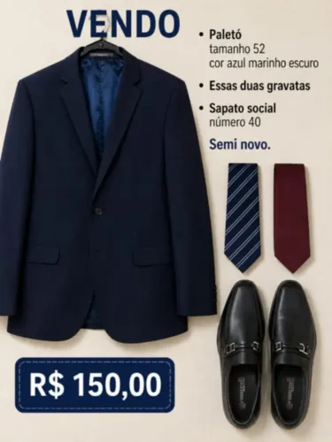 VENDO TERNO MASCULINO SEMINOVO - AZUL-MARINHO | TAM. 52 | R$ 150