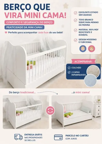 Vendo berço cama em MDF + colchão