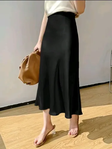 DAZY Saia Cintura Alta Sólida Estilo A-Line, Outono