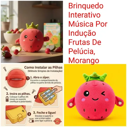 Brinquedo Interativo Música Por Indução Frutas De Pelúcia, Morango