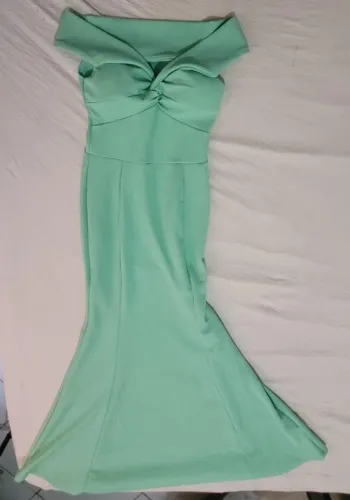 Vestido sereia verde claro madrinha, formatura, casamento, alça ombro a ombro