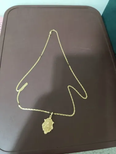 Cordão ouro 18k masculino com medalha jesus e nossa senhora