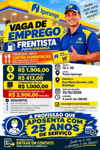 Vagas para frentista masculino
