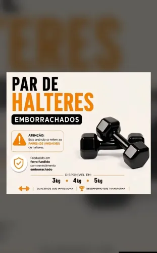 Par de Halteres Emborrachados - Novos 3, 4 e 5 kg = Preço de cada Kg - R$ 18