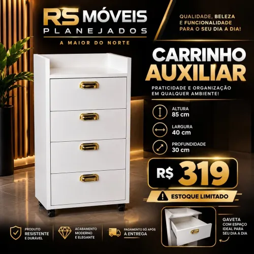 Carrinho auxiliar com 4 gavetas