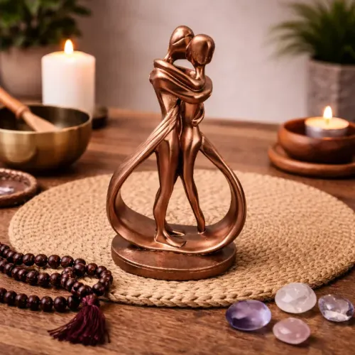 Escultura Casal Paixão Artesanal Rose Gesso