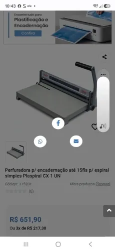 Perfuradora p/encadernação até 15 fls p/espiral