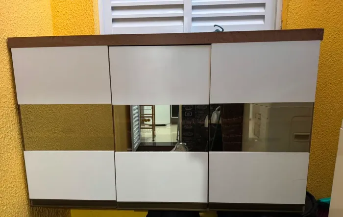 Armário Aéreo de Cozinha 120cm com 3 Portas e Vidro Reflecta 100% MDF Madri