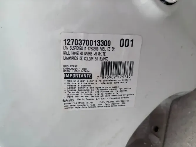 Lavatório Suspenso M 470x350 Branco *00) Incepa