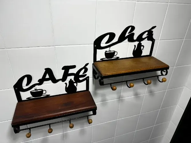 Prateleira Rústica Cantinho Do Café e Chá Flutuante Para Cozinha