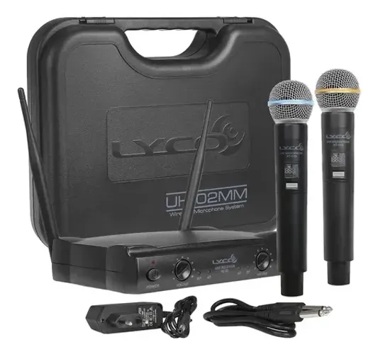Microfone Lyco Sem Fio Duplo De Mão Uhf Uh02mm Profissional