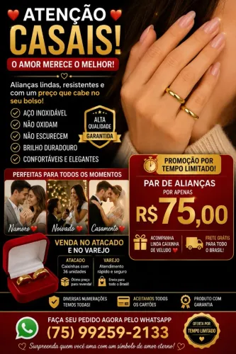 Atenção Casais! Últimas unidades das alianças 