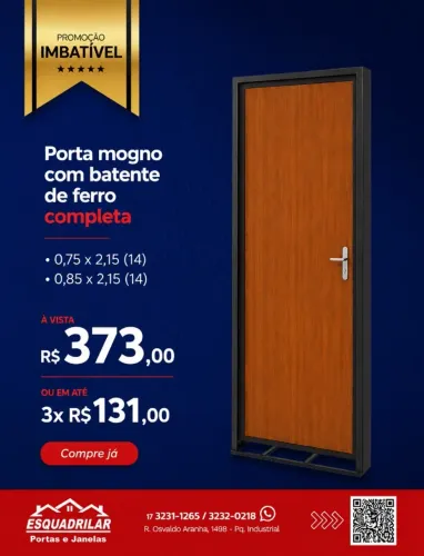 Porta Mogno Completa com Batente de Ferro